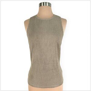 Mark Wong Nark Beige Taupe Textured Woven Knit Sleeveless Summer Tank Top L